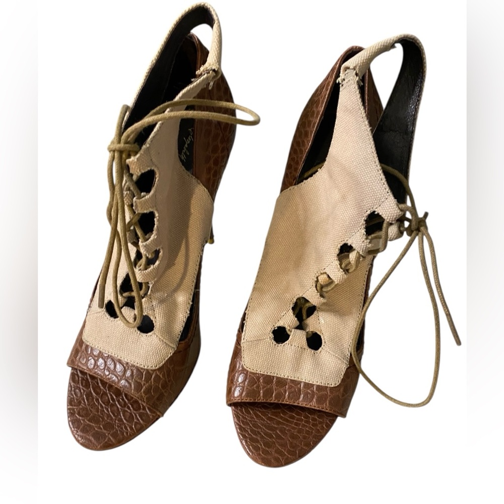Elizabeth and James Brown and Cream Lace-Up Boots